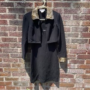 Black Mini Dress with Leopard Collared Jacket